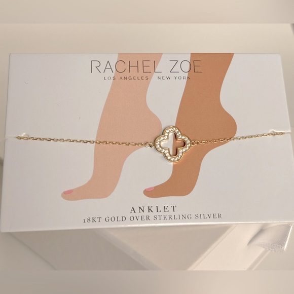 Rachel Zoe Clover Anklet Bracelet 925 Sterling Silver - Picture 1 of 6